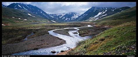 Panoramic Picturephoto Mountain Scenery With Stream And Tundra In