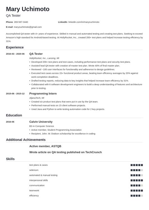 Automation Tester Roles And Responsibilities Resume