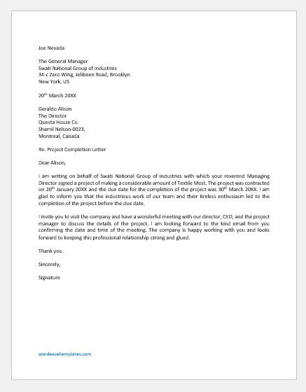 Project Completion Letter Templates Word And Excel Templates