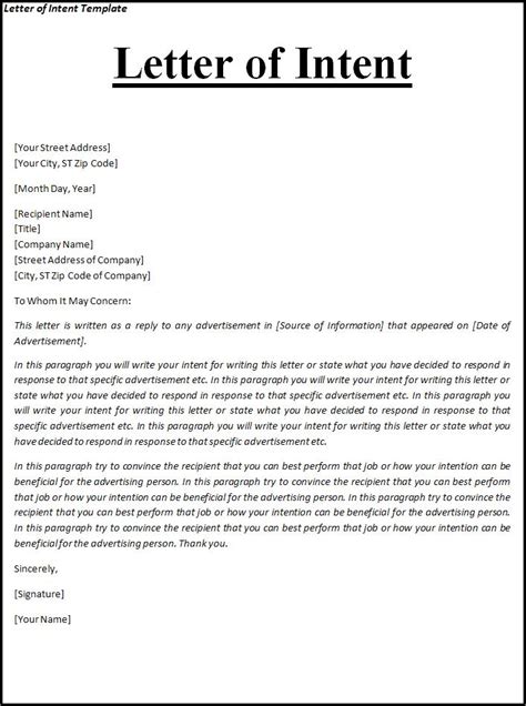 Letter Of Intent Template Professional Word Templates