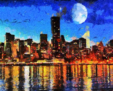 Nyc Skyline At Night Painting By Anthony Caruso