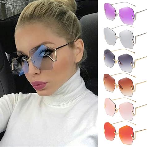 2019 fashion oversized sunglasses women brand designer rimless irregular sun glasses female