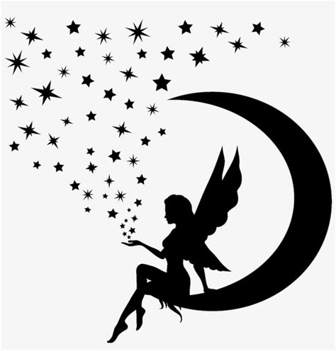 Silhouette Moon Angel Holding Stars Transparent Moon And Star Png