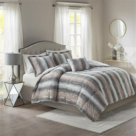 Madison Park Striped Faux Furpolyester Comforter Set Fullqueen