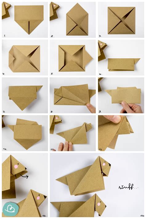 Origami Hund Wuff Falten PDF Anleitung Wunderbunt De