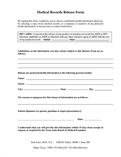 Free Printable Release Of Medical Records Form Printable Forms Free