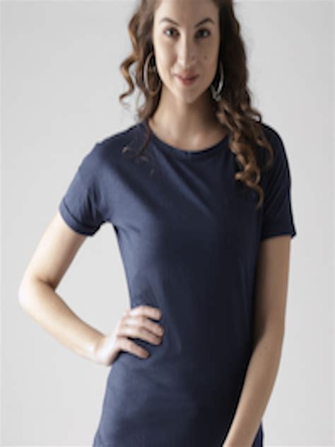 Buy Style Quotient By Noi Women Navy Blue Solid Round Neck T Shirt Tshirts For Women