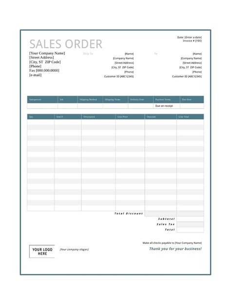 Sales Order Template Word