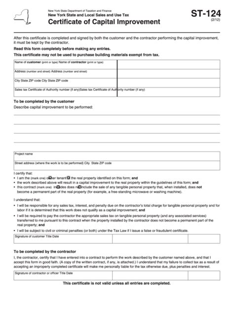 Fillable Capital Improvement Form Printable Forms Free Online