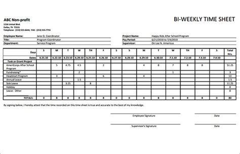 This free time card calculator will help you quickly tally and print the hours you work in any given week and easily calculate the pay you can expect to receive. 8 Biweekly Timesheet Template - Free Samples , Examples & Format | Sample Templates