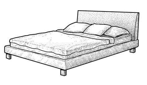 Bed Illustration Drawing Engraving Ink Line Art Vector Stock