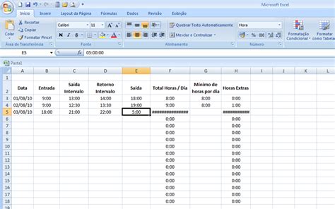 Use o Excel para calcular as horas extras trabalhadas durante o mês