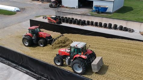 Corn Silage Harvest 2020 Filling 1st Bunker Silo Complete Process
