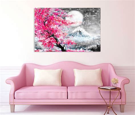 Sakura Canvas Oil Painting Canvas Japan Poster Wall Art Etsy