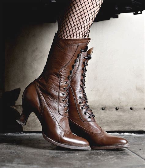 Modern Victorian Lace Up Leather Boots In Cognac Granny Boots Boots