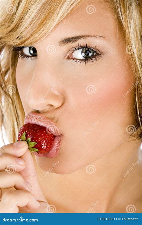 Portrait Of A Girl Eating Strawberry Stock Image Image Of Attractive Mouth 38138311