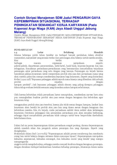 (PDF) Contoh Skripsi Manajemen SDM Judul PENGARUH GAYA KEPEMIMPINAN