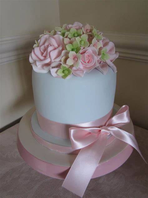 Small Wedding Cake Soft Grey Icing With Sugar Flowers
