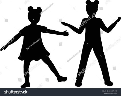 Dancing Children Silhouette On White Background Stock Vector Royalty