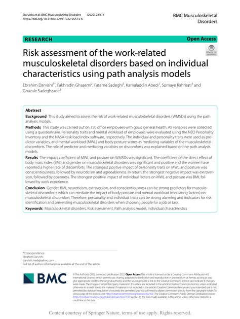 Pdf Risk Assessment Of The Work Related Musculoskeletal Disorders