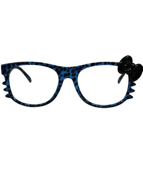 Hello Kitty Leopard Nerd Frame Clear Lens Glasses W Bow And Whiskers Blue