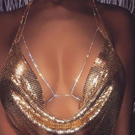 Sexy Crystal Chains Necklace Women Fashion Chain Bra Harness Sparkle