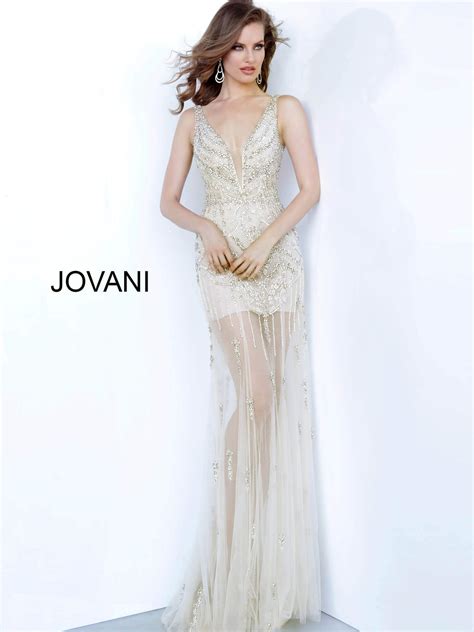 Jovani Off White Nude Sheer Evening Dress