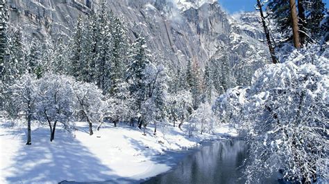 Creek In The Snowy Mountains Winter Scenery Hd Wallpaper Preview
