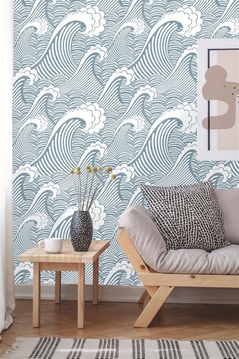 Removable Wallpaper Peel And Stick Great Wave Wallpaper Etsy