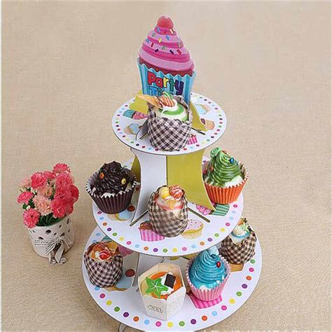 Paper Cupcake Stands Folding 3 Tier Three Layers Cake Showing Stand