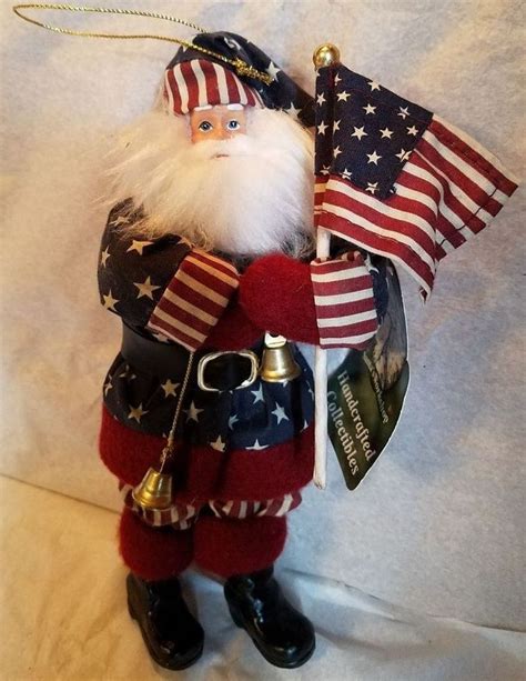 Santas Workshop Hand Crafted Santa Claus Collectable Patriotic Red