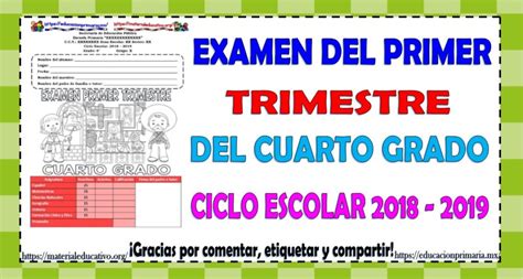 Examen Trimestral Cuarto Grado Ciclo Escolar Mx Reverasite