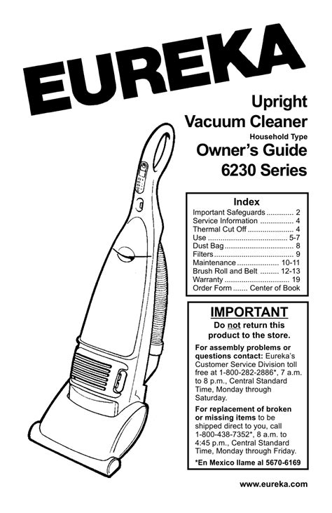 Owners Manual Eureka 6230 Series Owner S Manual Manualzz