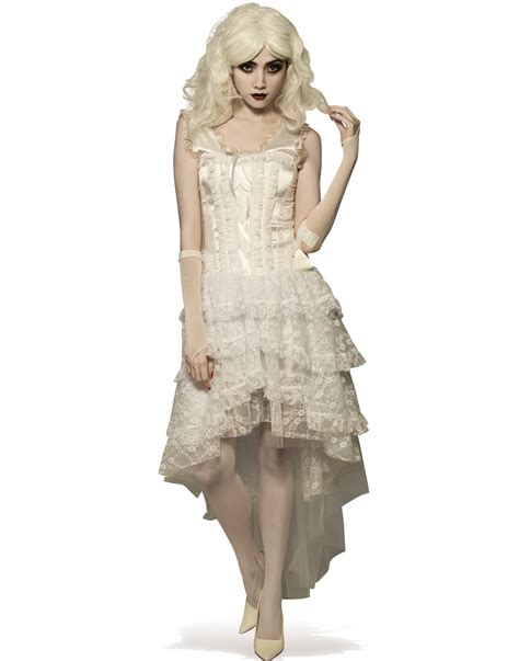 White Goth Gothic Ghost Adult Women Gown Halloween Costume Std