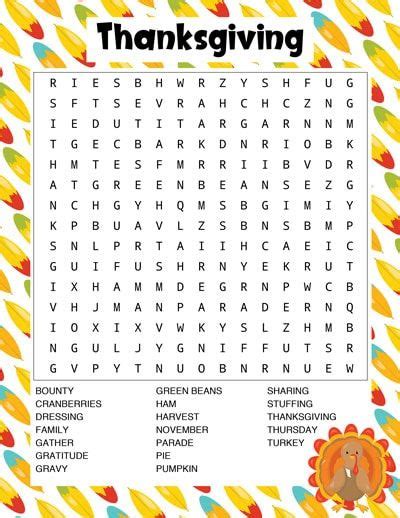 Free Printable Thanksgiving Word Search American And Canadian