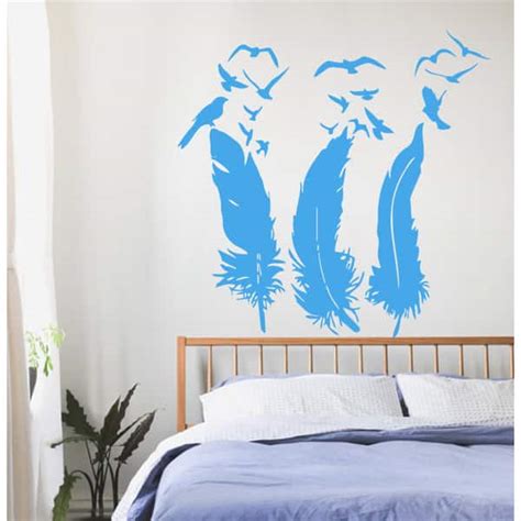 Blue Birds Flying Feathers Nib Vinyl Sticker Wall Art Overstock