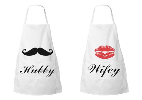 His And Hers Couples Matching Aprons Wifey Lips Hubby Mustache Etsy