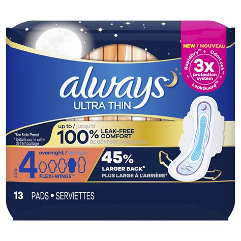 Always Ultra Thin Size 4 Overnight Pads With Wings Always®