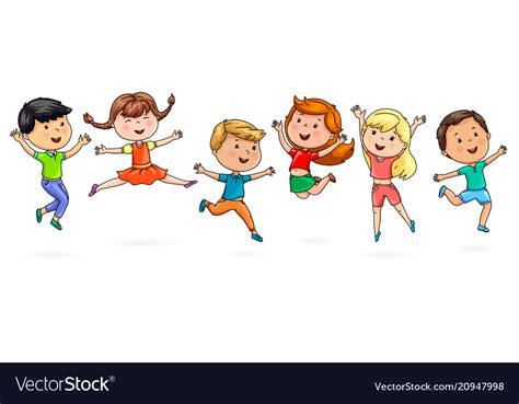 Cute Cartoon Kids Jumping Fun Royalty Free Vector Image