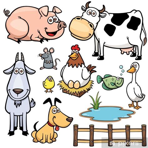 Ilustracion De Lindos Animales De Granja De Dibujos Animados Establecer