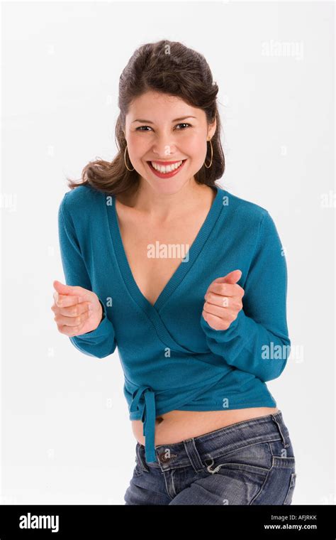Studio Portrait Of Young Woman Dancing Stock Photo Alamy