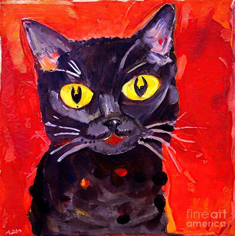 Painting Black Cat Portrait On A Red Background Painting By N Akkash