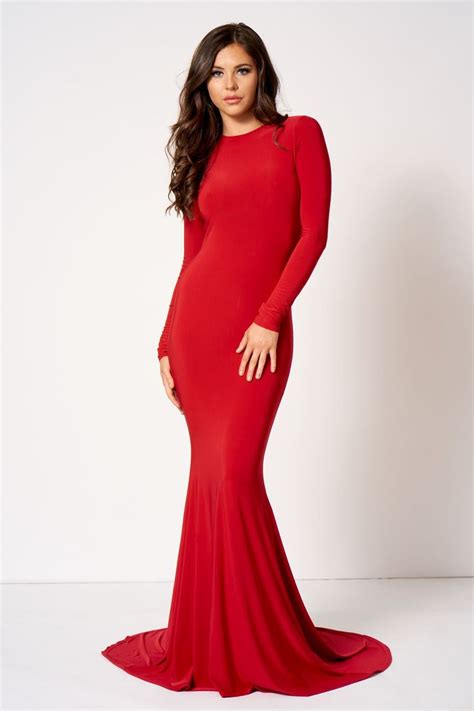 Red Backless Fishtail Maxi Dress By Club L Dresses Clothing