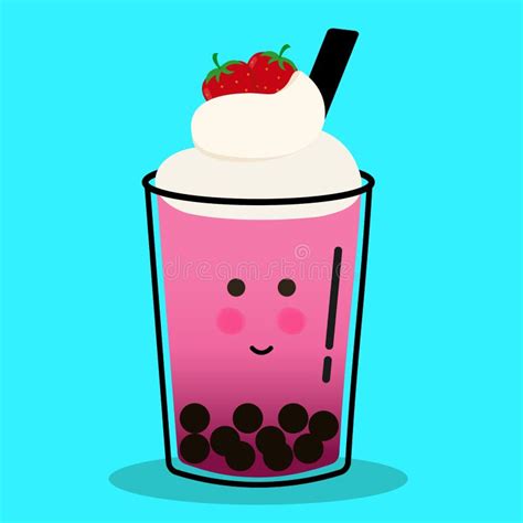 Cute Strawberry Bubble Milk Tea Ice Drink Cartoon Doodle Character
