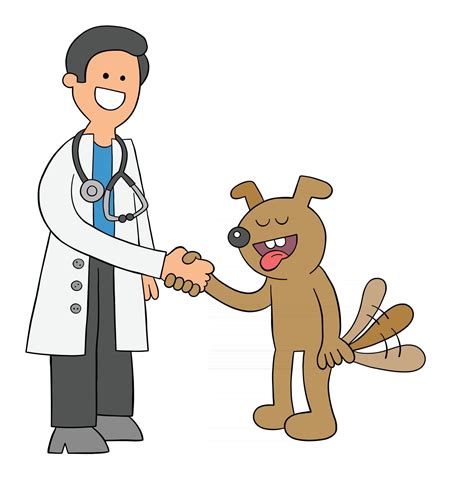 Veterinario De Dibujos Animados Y El Perro Se Llevan Bien Y Se Dan La