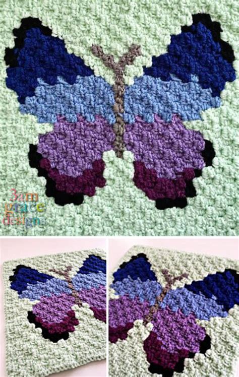 Beautiful Skills Crochet Knitting Quilting Butterfly C2c Square
