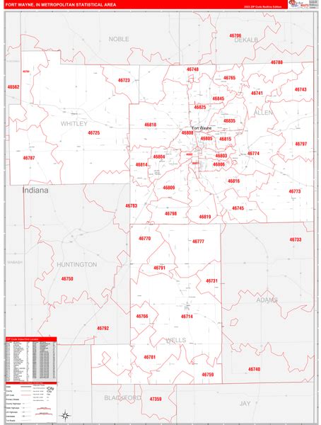 Fort Wayne Metro Area In Zip Code Maps Red Line