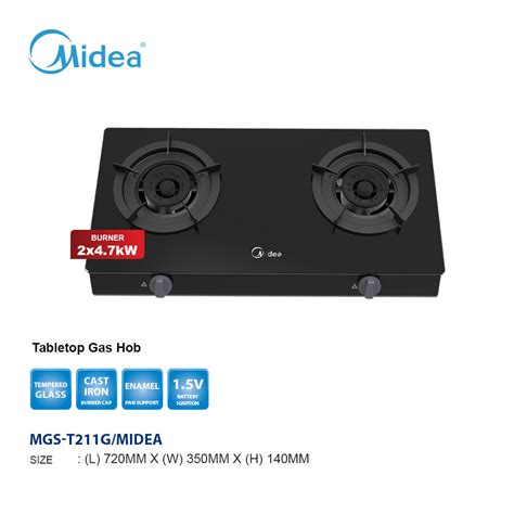 Midea Mgs T211g 4 7kw Double Burner Table Top Tempered Glass Gas Cooker Cima Wholesale Sdn Bhd