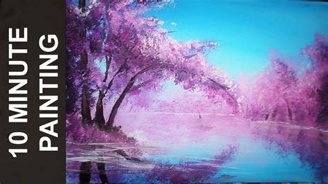 Painting A Cherry Blossom Tree Along The River With Acrylics In 10 Minu