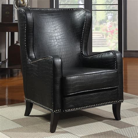 An accent chair is a piece of furniture that adds a little color, a little personality or pizazz, to a room. Black Leather Accent Chair - Steal-A-Sofa Furniture Outlet ...